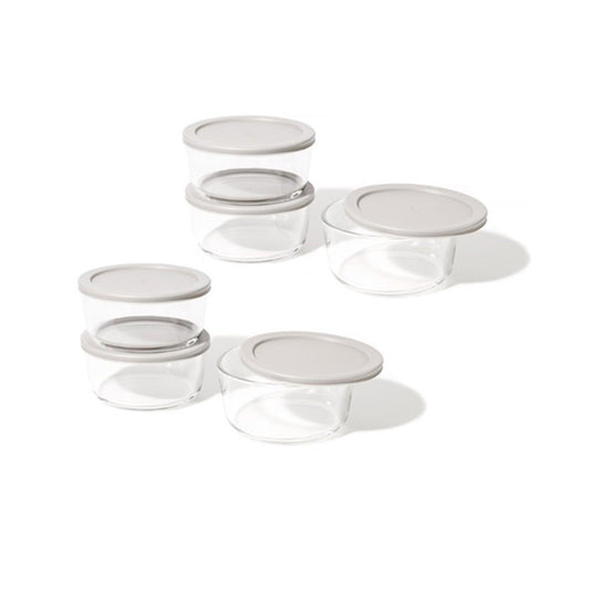 12 Piece Set (4 Cup / 32Oz) Round Glass Storage Containers With Lids, Grey-0
