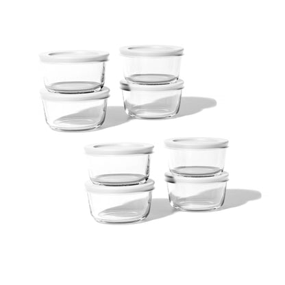 16 Piece Set (7Oz) Round Glass Storage Containers With Lids, White-0