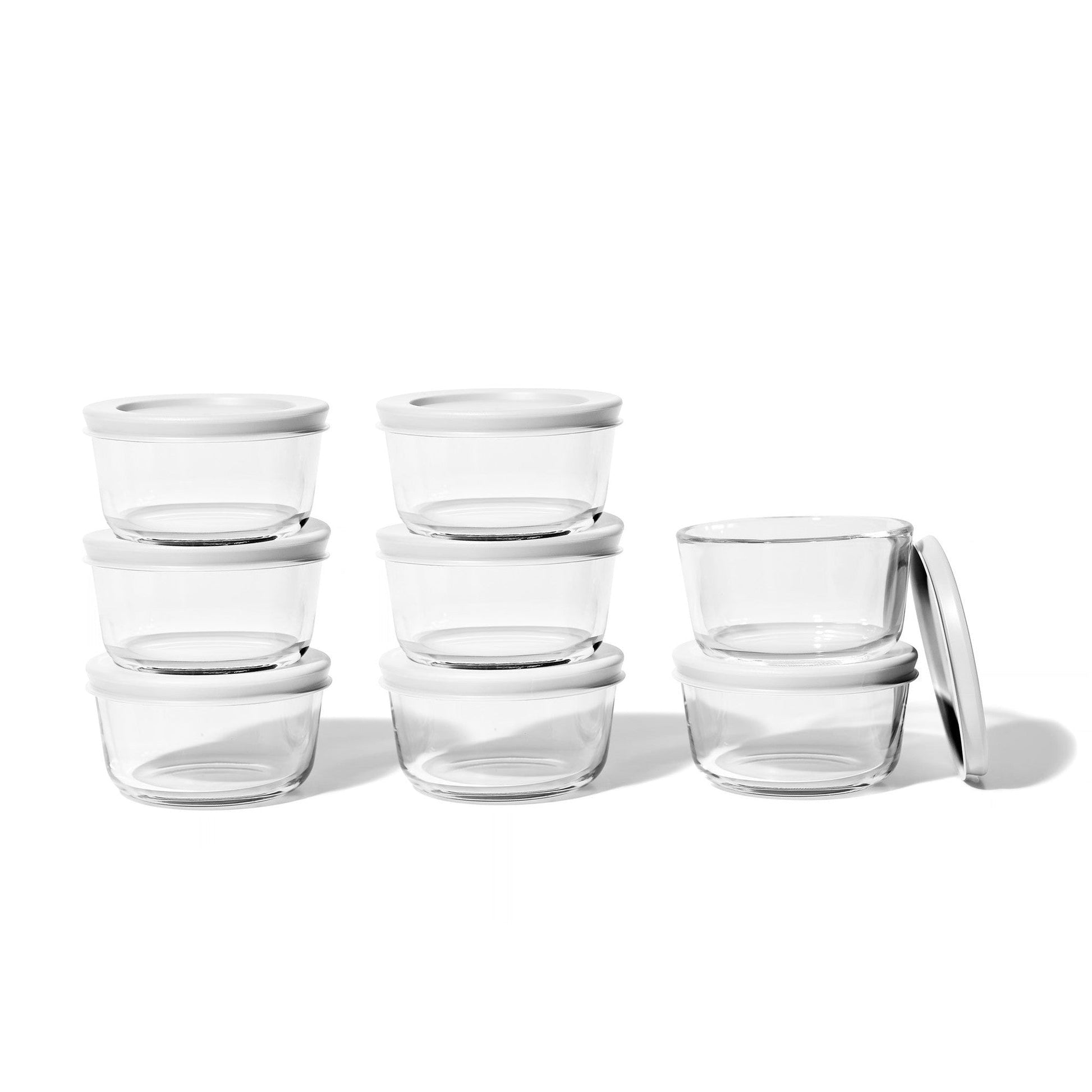 16 Piece Set (7Oz) Round Glass Storage Containers With Lids, White-2