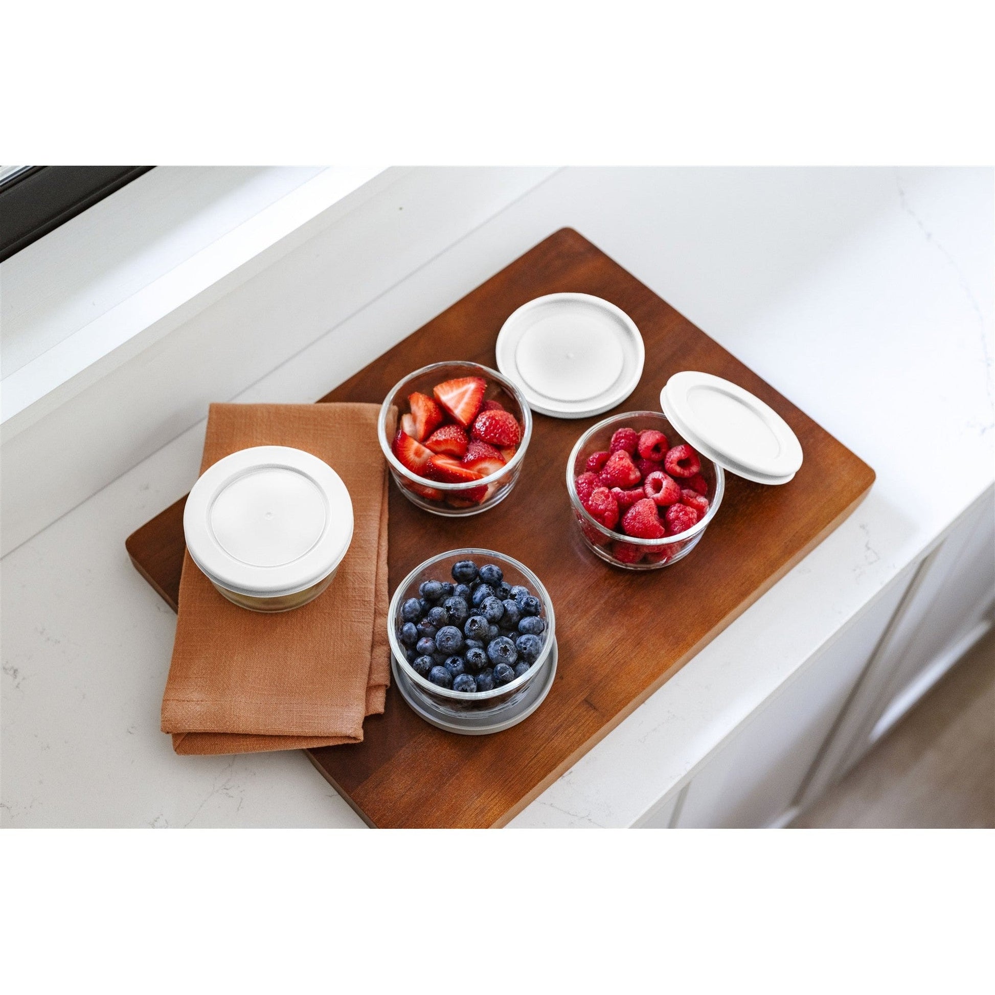 16 Piece Set (7Oz) Round Glass Storage Containers With Lids, White-3