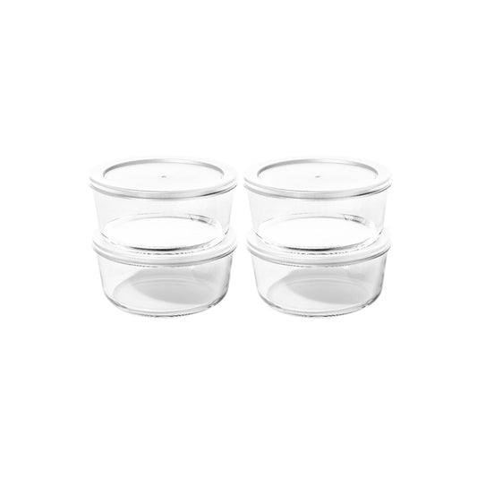 8 Piece Set (6.55 Cup / 52.4Oz) Round Glass Storage Containers With Lids, White-0
