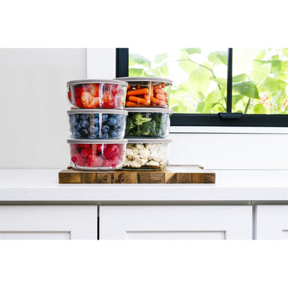 12 Piece Set (4 Cup / 32Oz) Round Glass Storage Containers With Lids, Grey-1