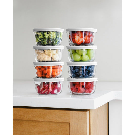 16 Piece Set (7Oz) Round Glass Storage Containers With Lids, White-1