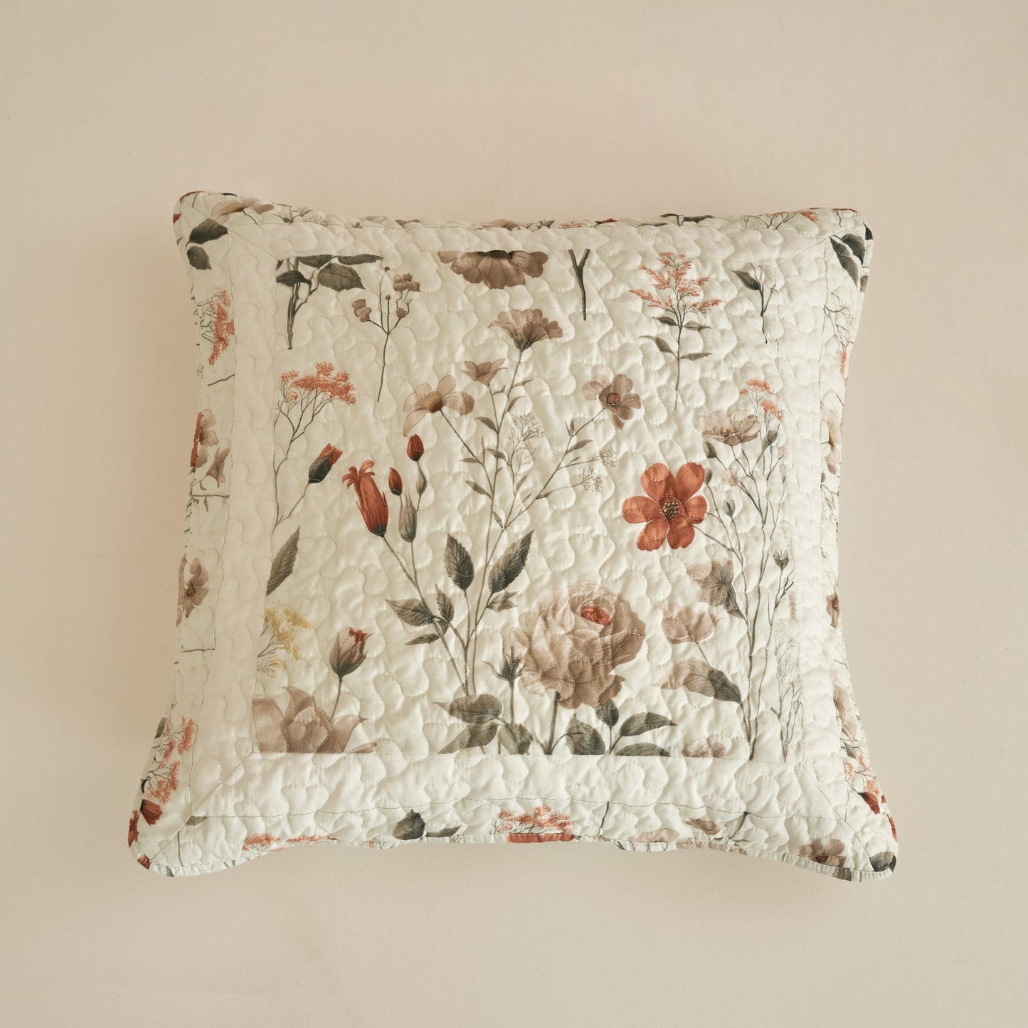 Enchanted Meadow Throw Pillow Euro Cover - Zippered Floral Design in Beige, Rose, and Soft Green, Premium Soft Microfiber, Euro Sham in 26x26 Inches (26" x 26" 1 Piece)-0