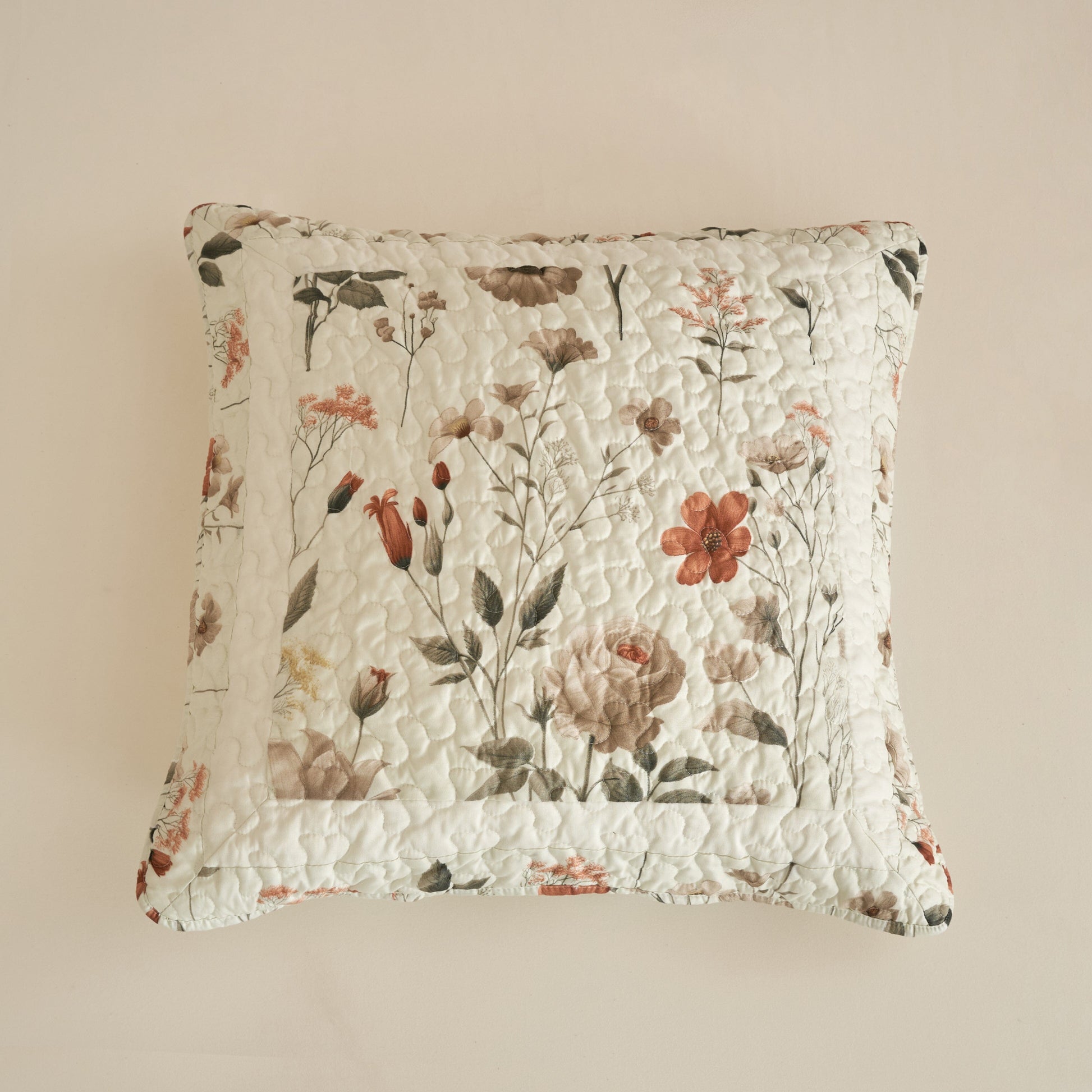 Enchanted Meadow Throw Pillow Euro Cover - Zippered Floral Design in Beige, Rose, and Soft Green, Premium Soft Microfiber, Euro Sham in 26x26 Inches (26" x 26" 1 Piece)-0