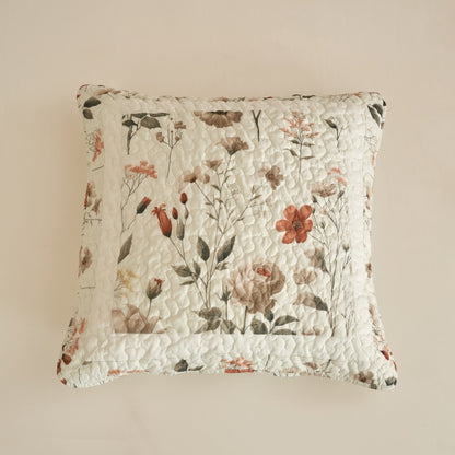 Enchanted Meadow Throw Pillow Euro Cover - Zippered Floral Design in Beige, Rose, and Soft Green, Premium Soft Microfiber, Euro Sham in 26x26 Inches (26" x 26" 1 Piece)-0