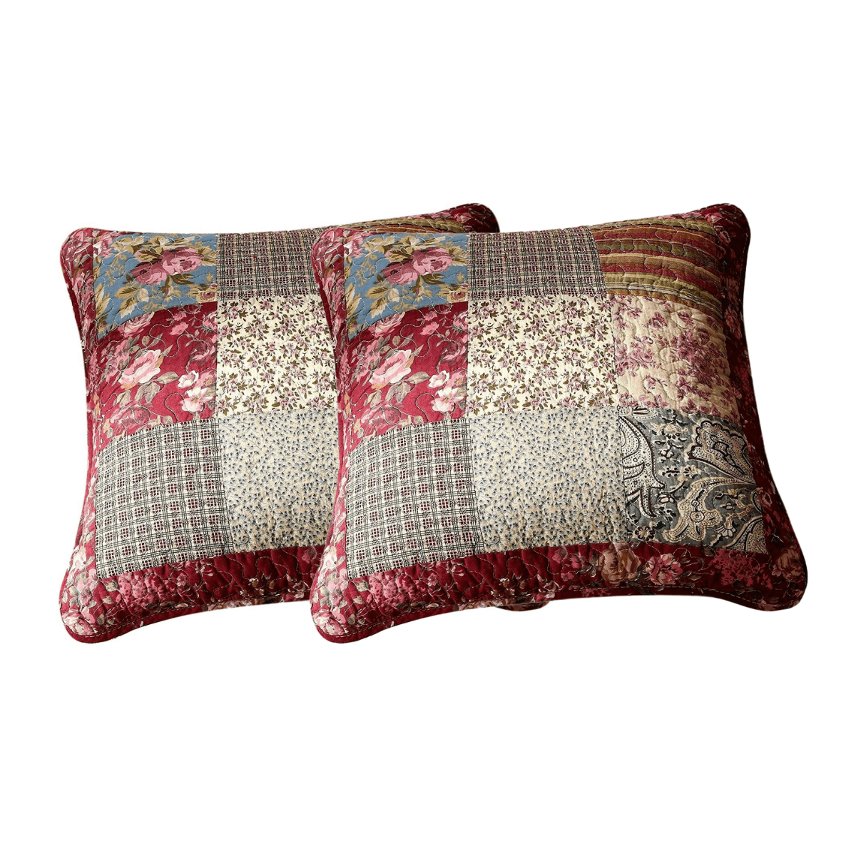 Tache Cotton Patchwork Beige Burgundy Paisley Floral Fairy Tale Tea Party Cushion Covers / Euro Sham (DXJ103443)-2