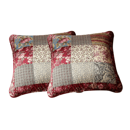 Tache Cotton Patchwork Beige Burgundy Paisley Floral Fairy Tale Tea Party Cushion Covers / Euro Sham (DXJ103443)-2