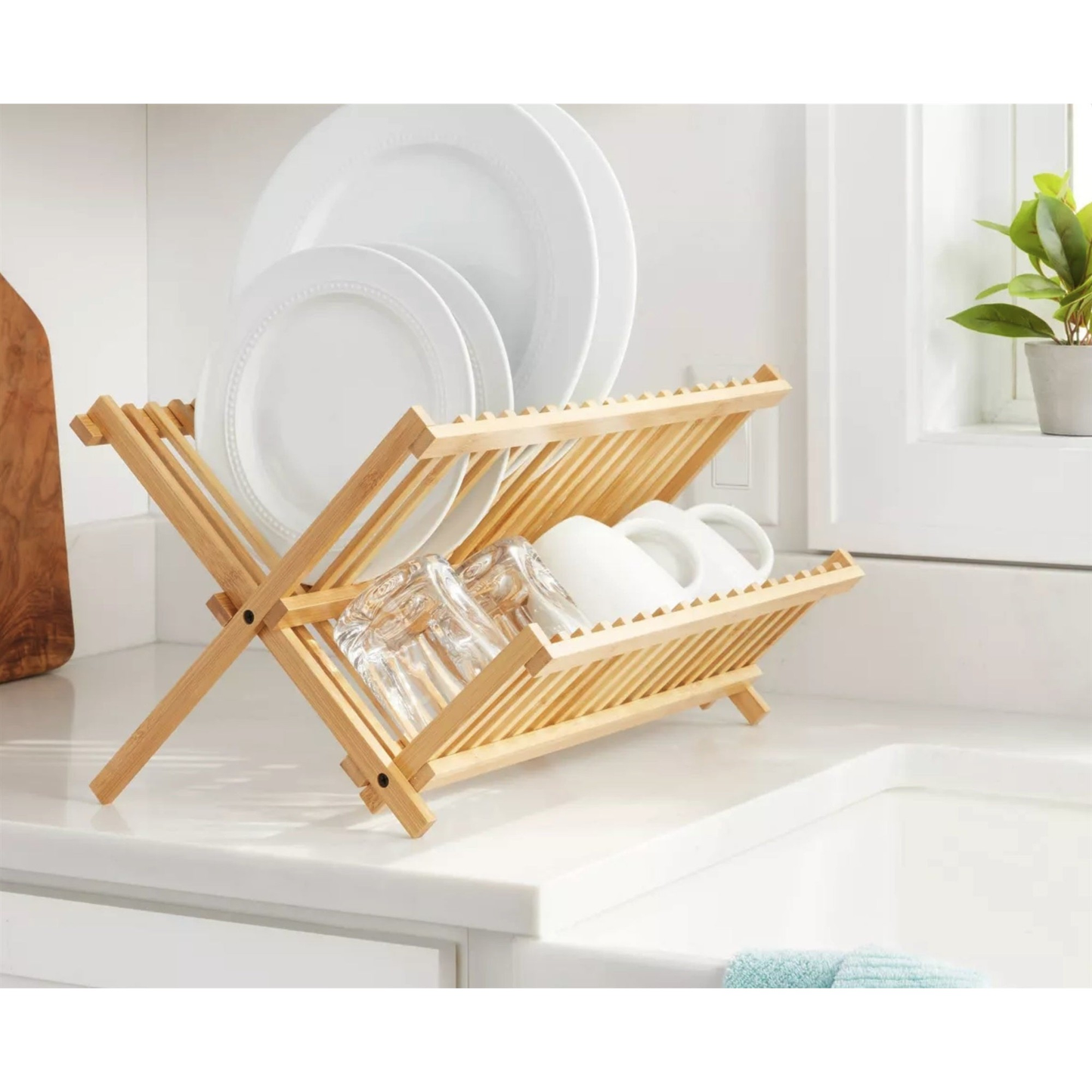 Bamboo Dish Drying Rack - 2-Tier Foldable Dish Rack for Kitchen Counter-1