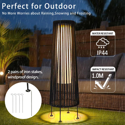 2 Piece Solar Powered Lantern Wicker Solar Patio Lamp Black-2