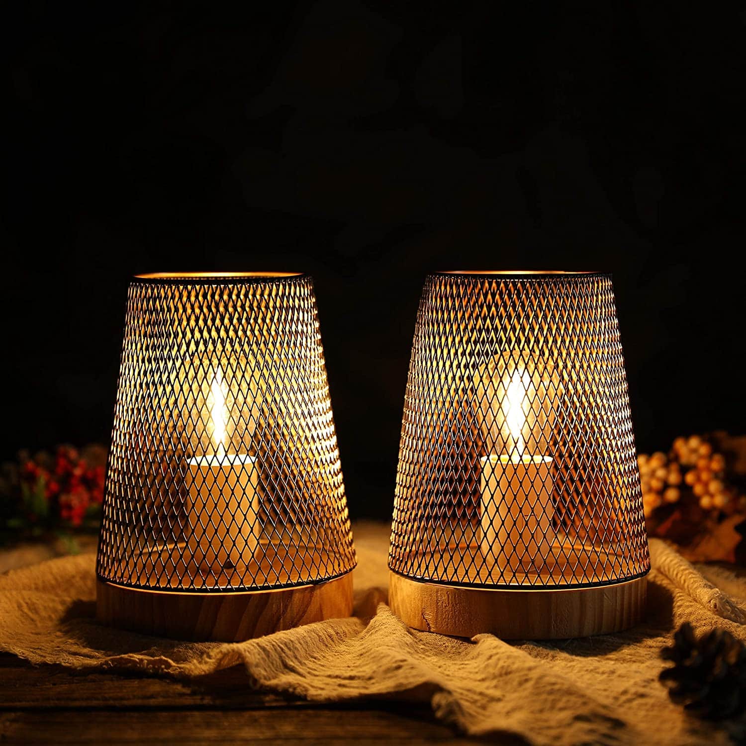 7.5''High Battery Powered Metal Mesh Table Lamp（Set of 2）-1