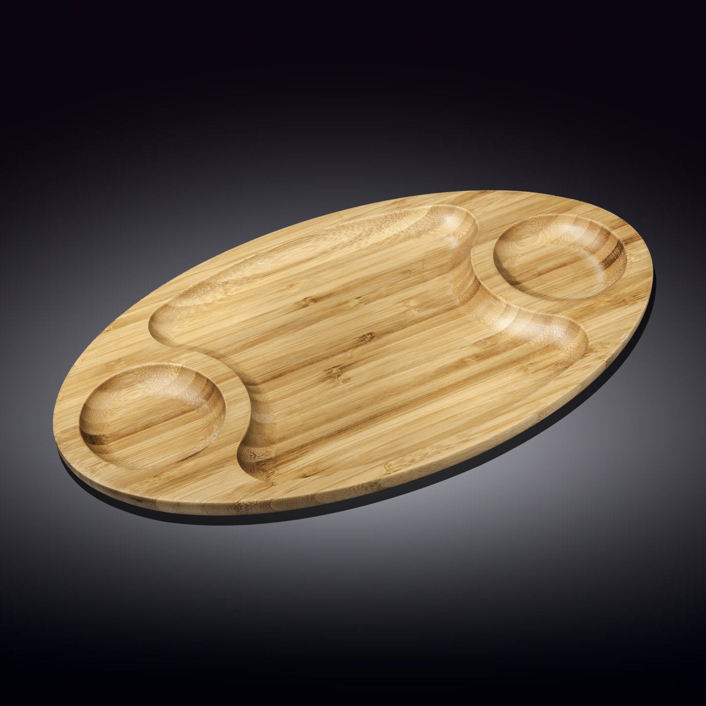 Bamboo 3 Section Platter 18" inch X 10" inch |For Appetizers / Barbecue / Burger Sliders-1