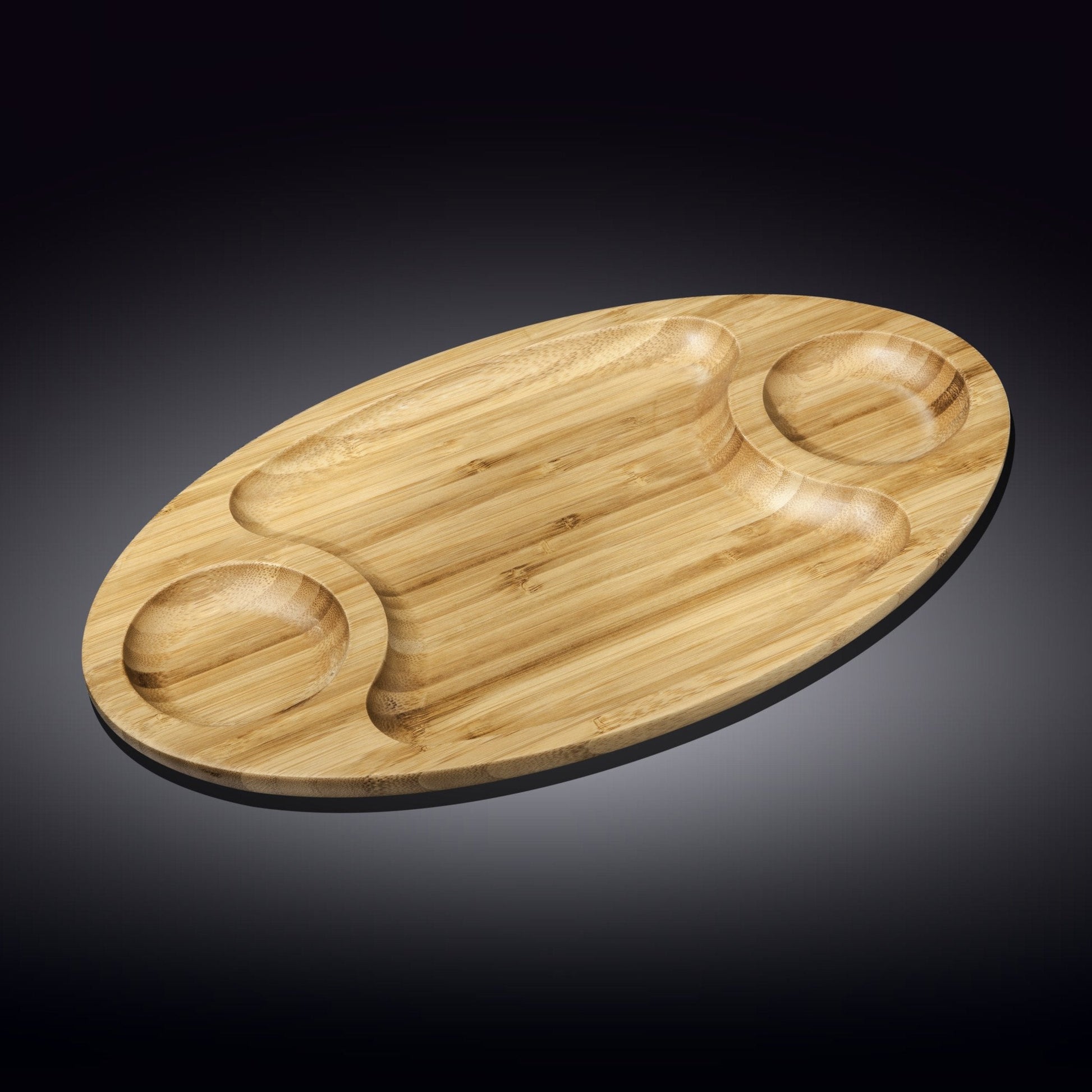 Bamboo 3 Section Platter 18" inch X 10" inch |For Appetizers / Barbecue / Burger Sliders-1