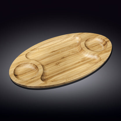 Bamboo 3 Section Platter 18" inch X 10" inch |For Appetizers / Barbecue / Burger Sliders-1