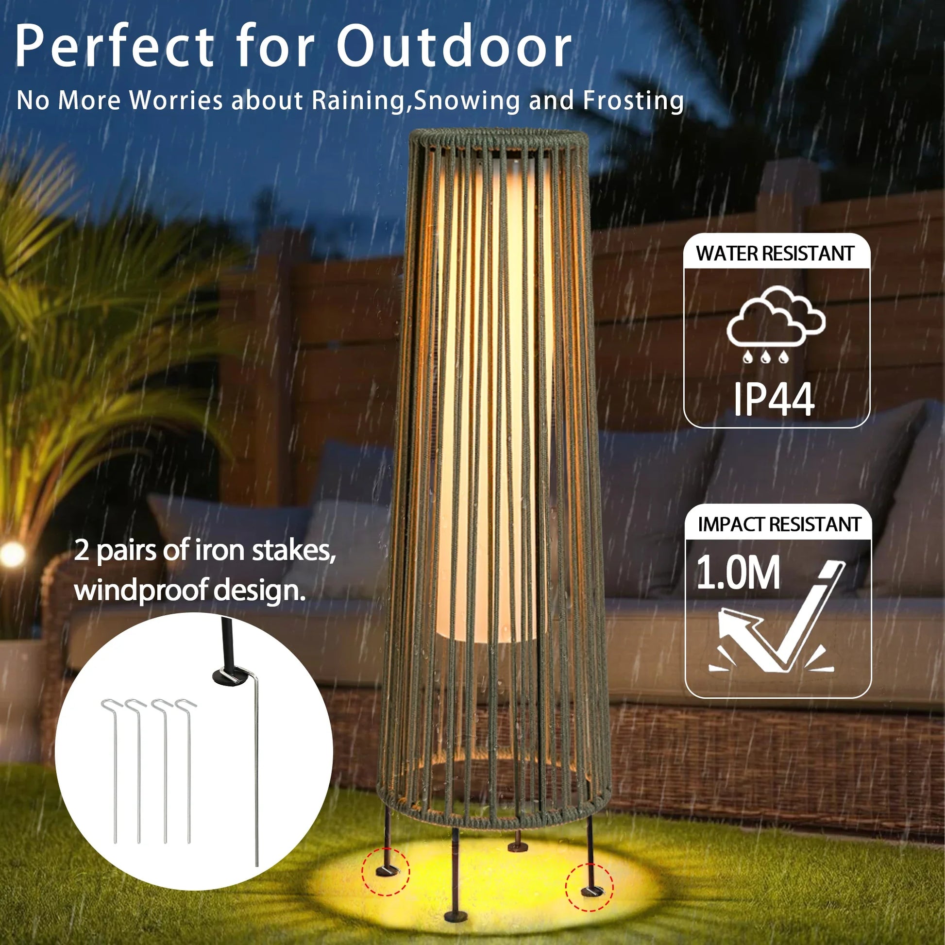 2 Piece Solar Powered Lantern Wicker Solar Patio Lamp Grey-2