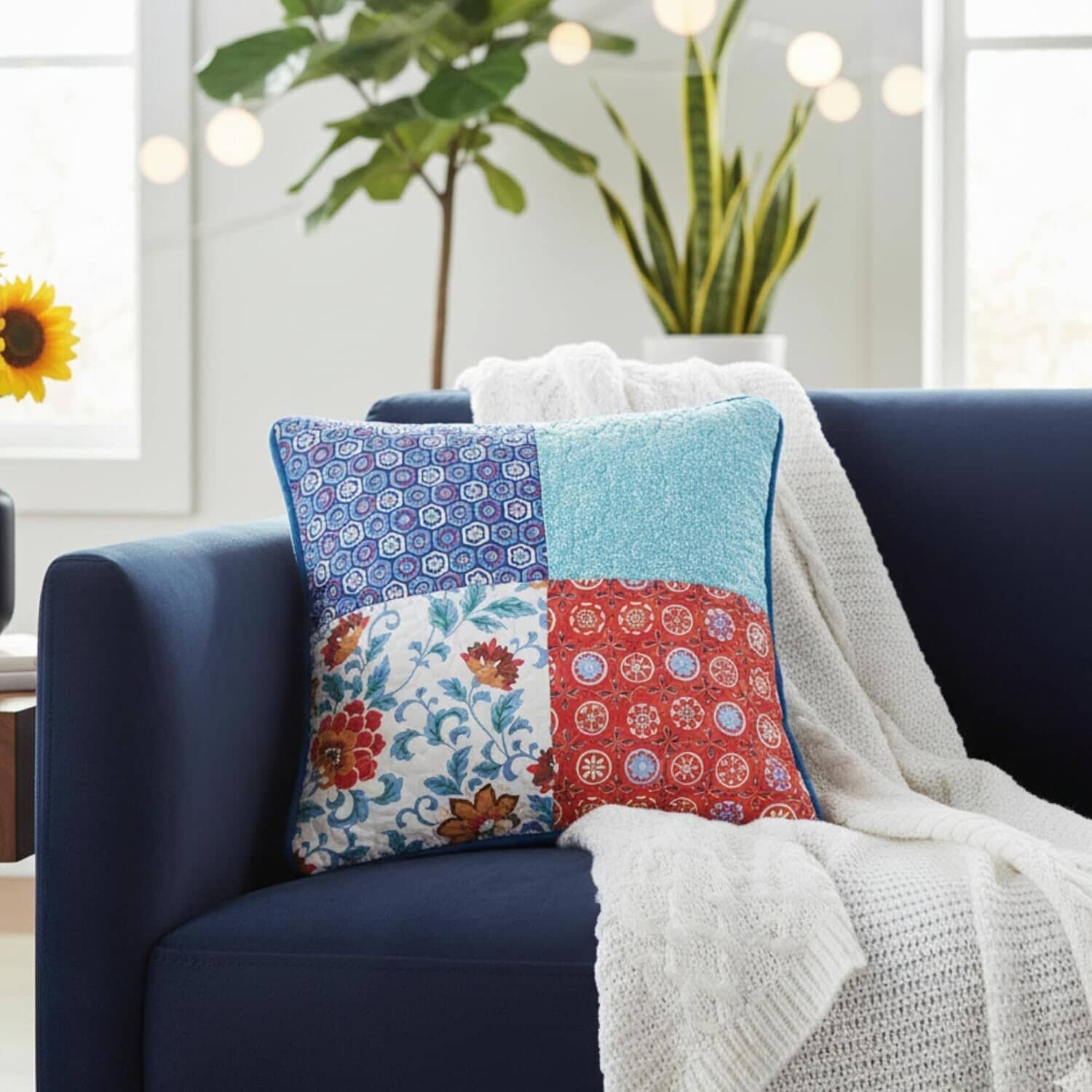 DaDa Bedding Set of 2-Pieces Bohemian Vibes Patchwork Floral Throw Pillow Covers, 18" x 18" (JHW878)-2