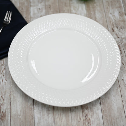 White Dinner Plate With Embossed Wide Rim 10" inch | Set Of 6 In Gift Box-1