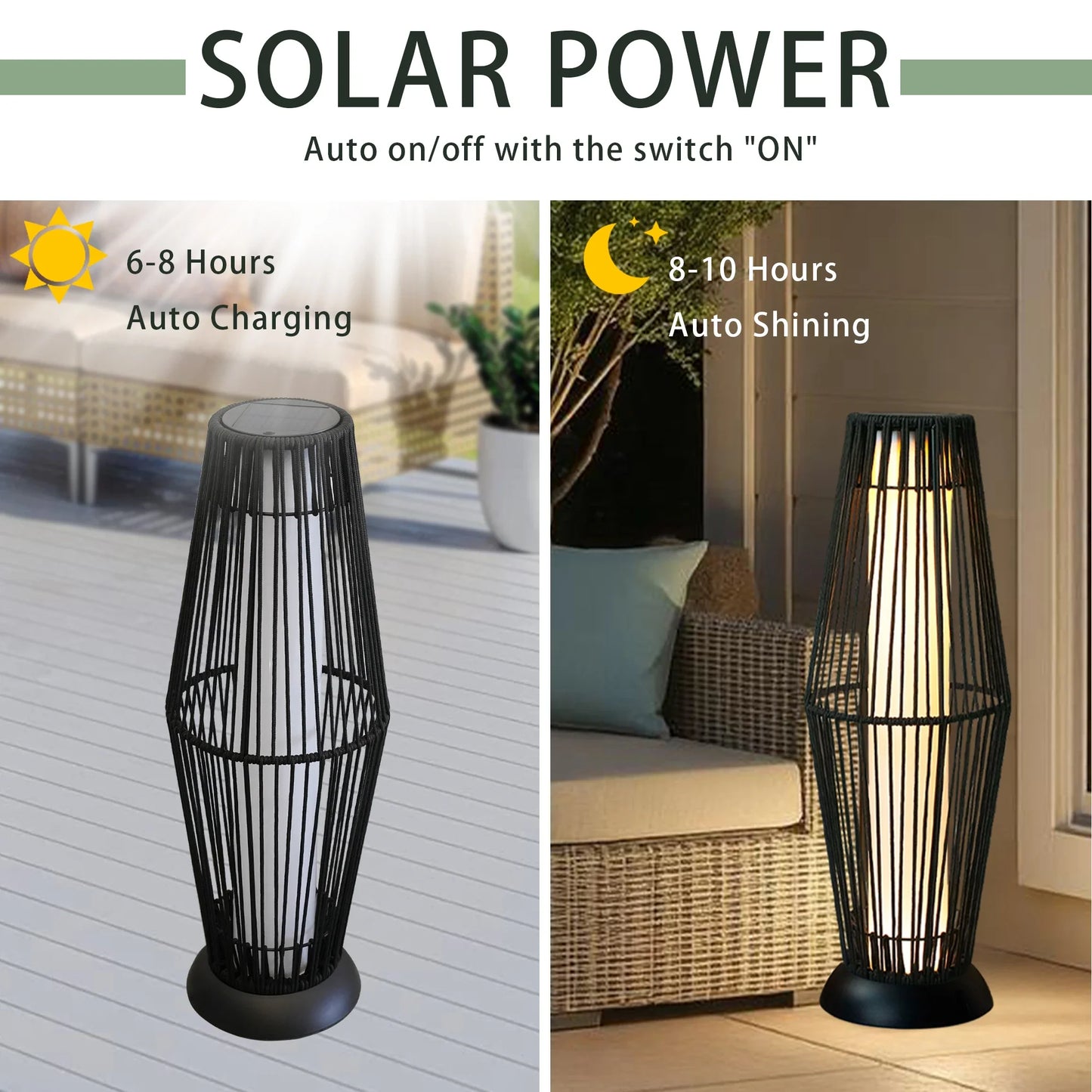 2 Piece Solar Powered Lantern Wicker Solar Patio Lamp-3