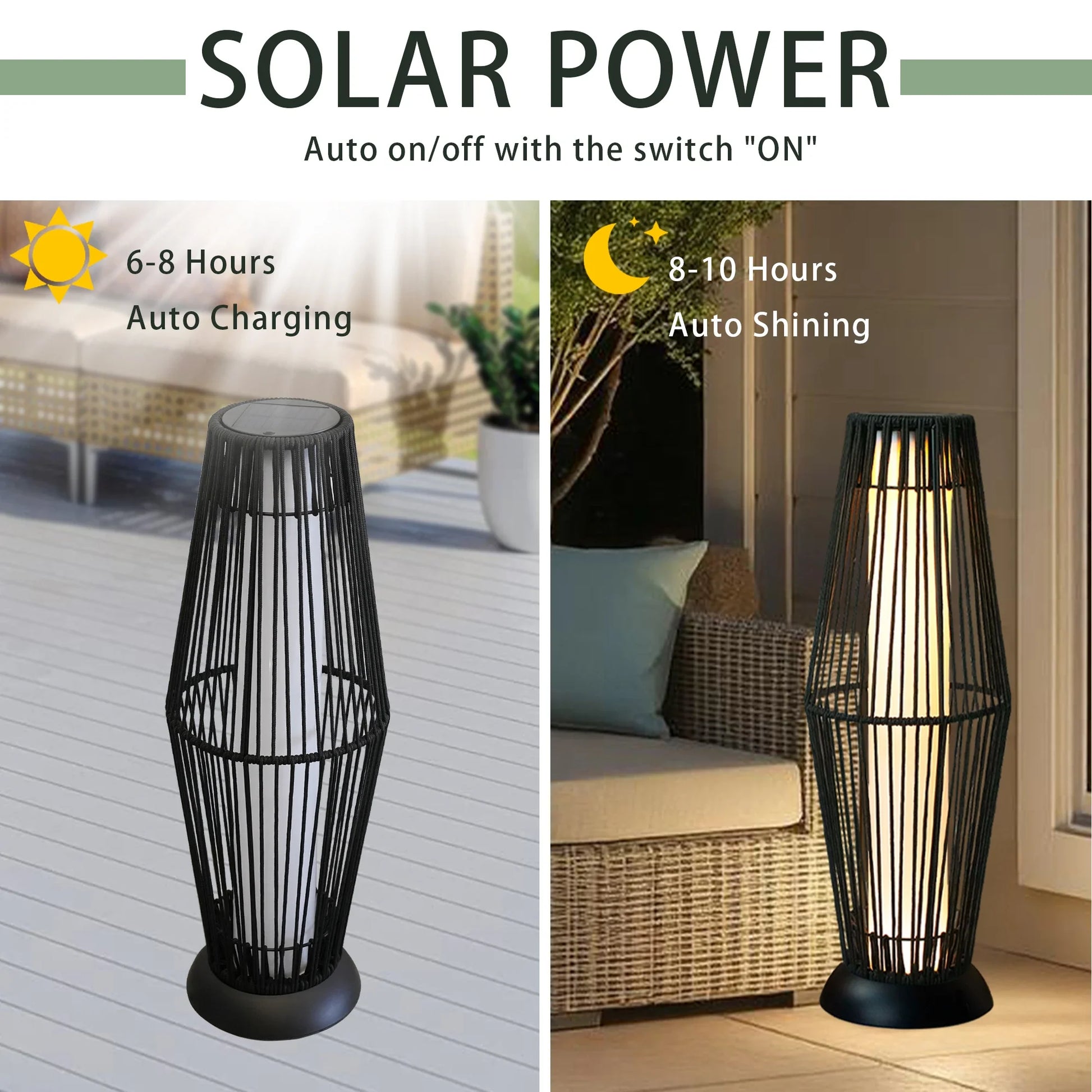 2 Piece Solar Powered Lantern Wicker Solar Patio Lamp-3