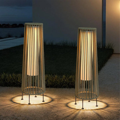 2 Piece Solar Powered Lantern Wicker Solar Patio Lamp Grey-1