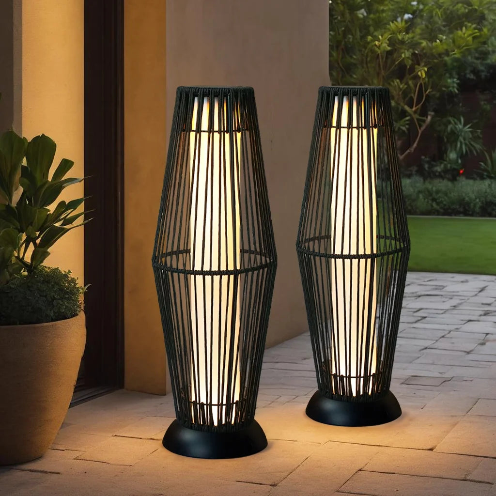 2 Piece Solar Powered Lantern Wicker Solar Patio Lamp-0