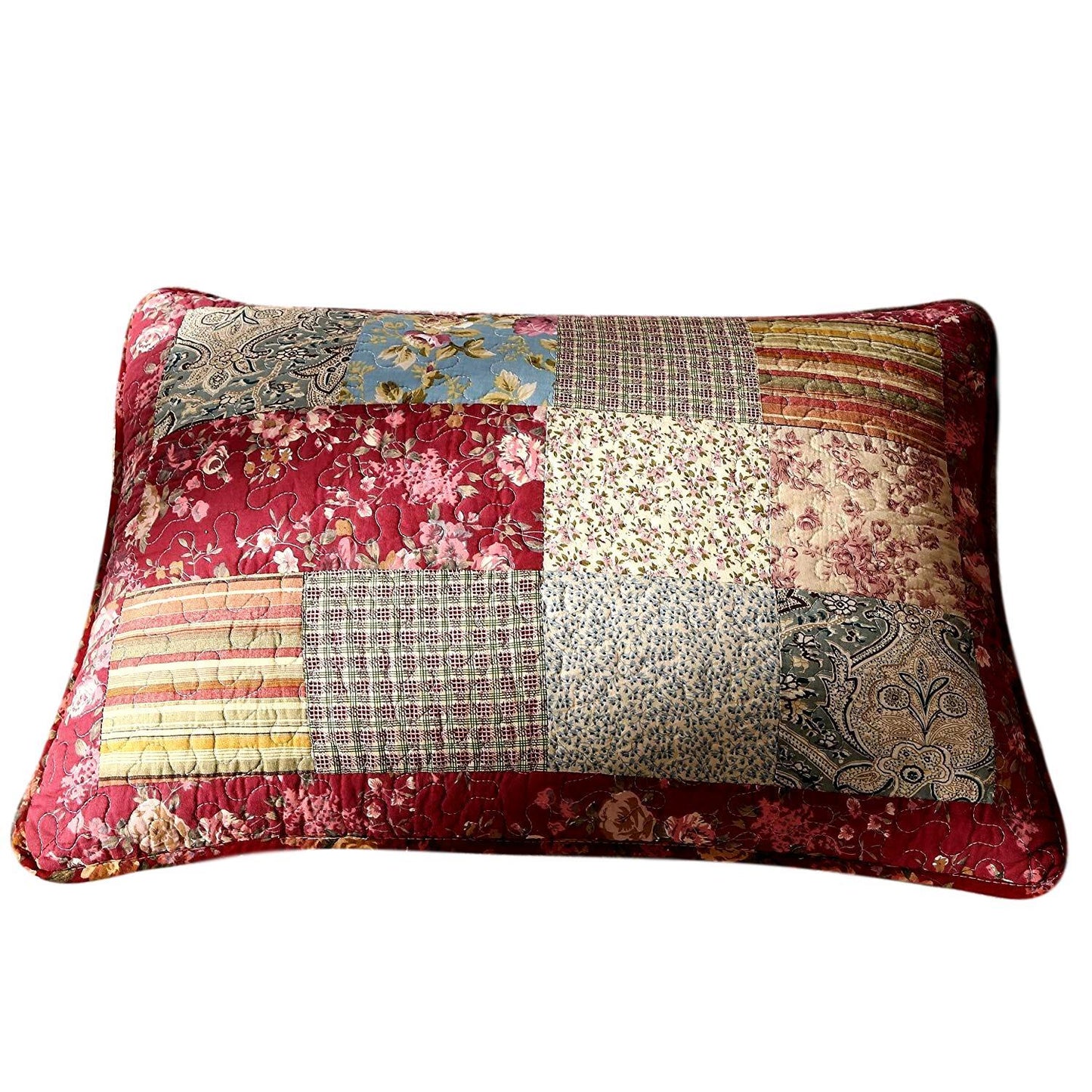 Tache Cotton Patchwork Beige Burgundy Paisley Floral Fairy Tale Tea Party Pillow Sham (DXJ103443)-0