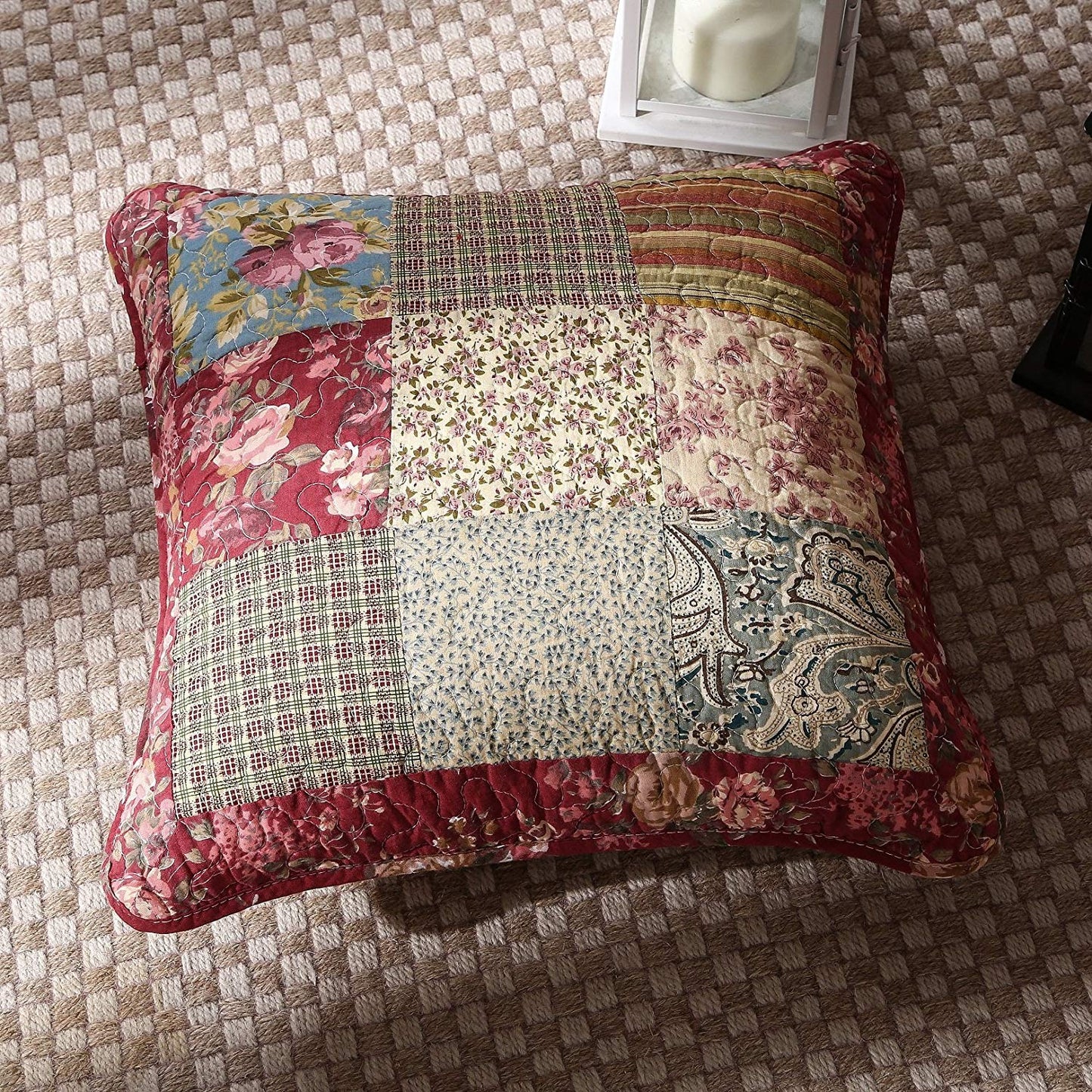 Tache Cotton Patchwork Beige Burgundy Paisley Floral Fairy Tale Tea Party Cushion Covers / Euro Sham (DXJ103443)-1