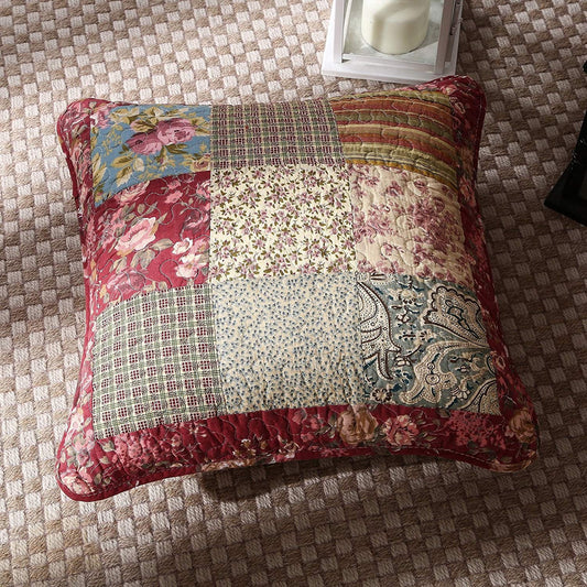 Tache Cotton Patchwork Beige Burgundy Paisley Floral Fairy Tale Tea Party Cushion Covers / Euro Sham (DXJ103443)-1