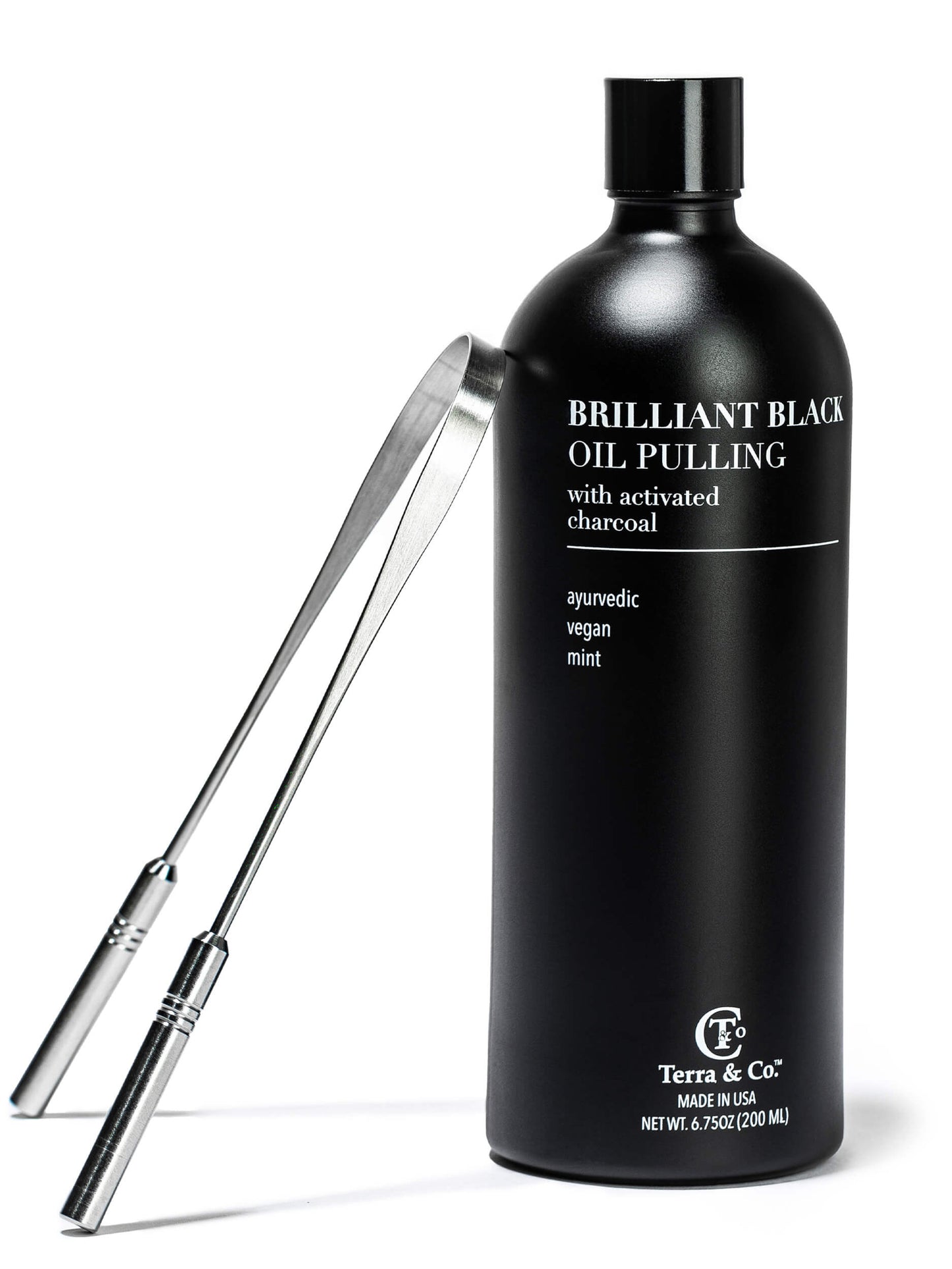Black Botanical Oral Care Set – Charcoal (2-Piece Set, Oil Pulling & Tongue Scraper)