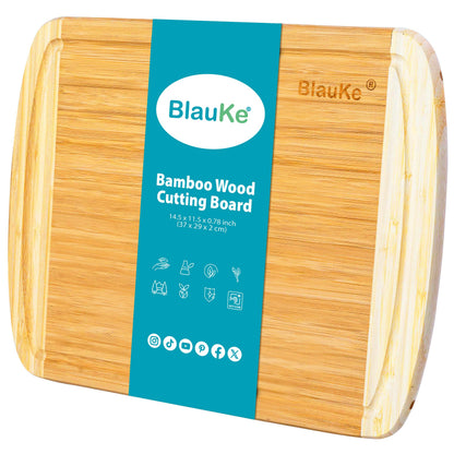 Large Wood Cutting Board for Kitchen 14x11 inch - Bamboo Chopping Board with Juice Groove - Wooden Serving Tray-0