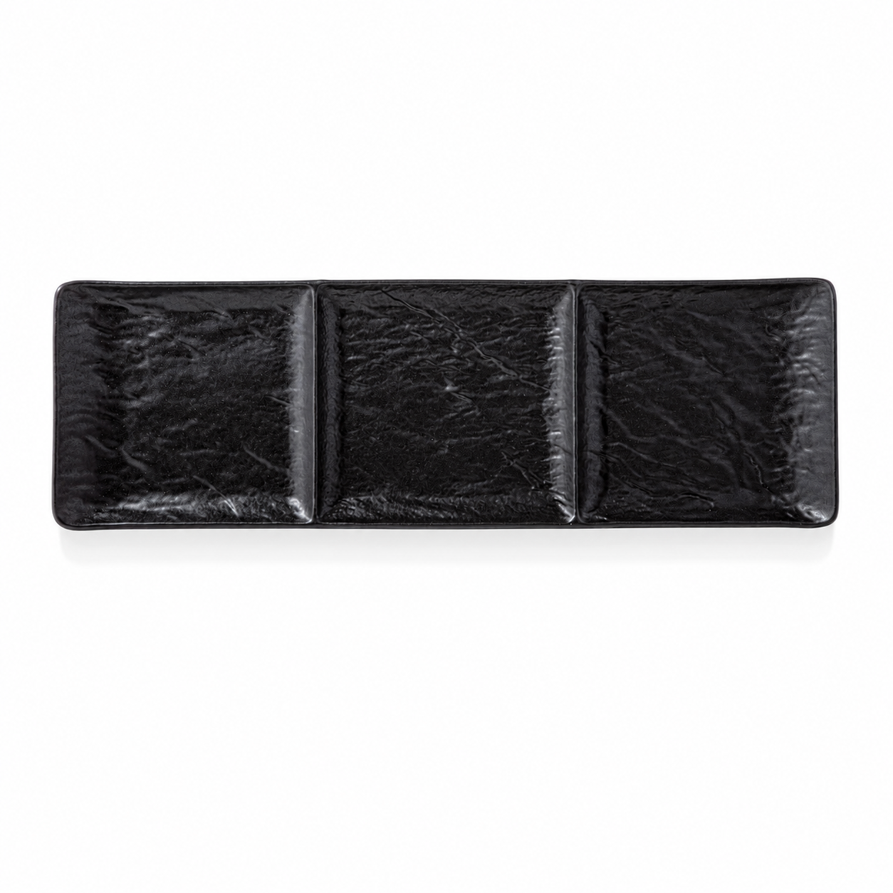 Black Porcelain 3-Section Serving Dish (16 × 5 in)