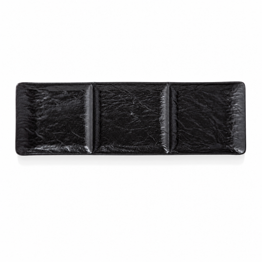 Black Porcelain 3-Section Serving Dish (16 × 5 in)