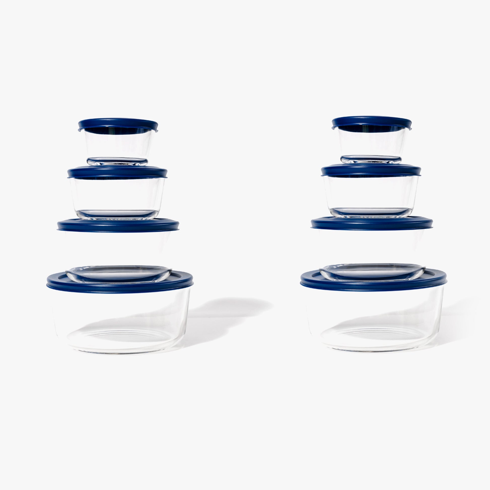 16 Piece Set (8 Containers + 8 Lids) Round Nesting Glass Storage Containers, Grey-0