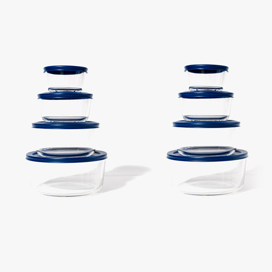 16 Piece Set (8 Containers + 8 Lids) Round Nesting Glass Storage Containers, Grey-0