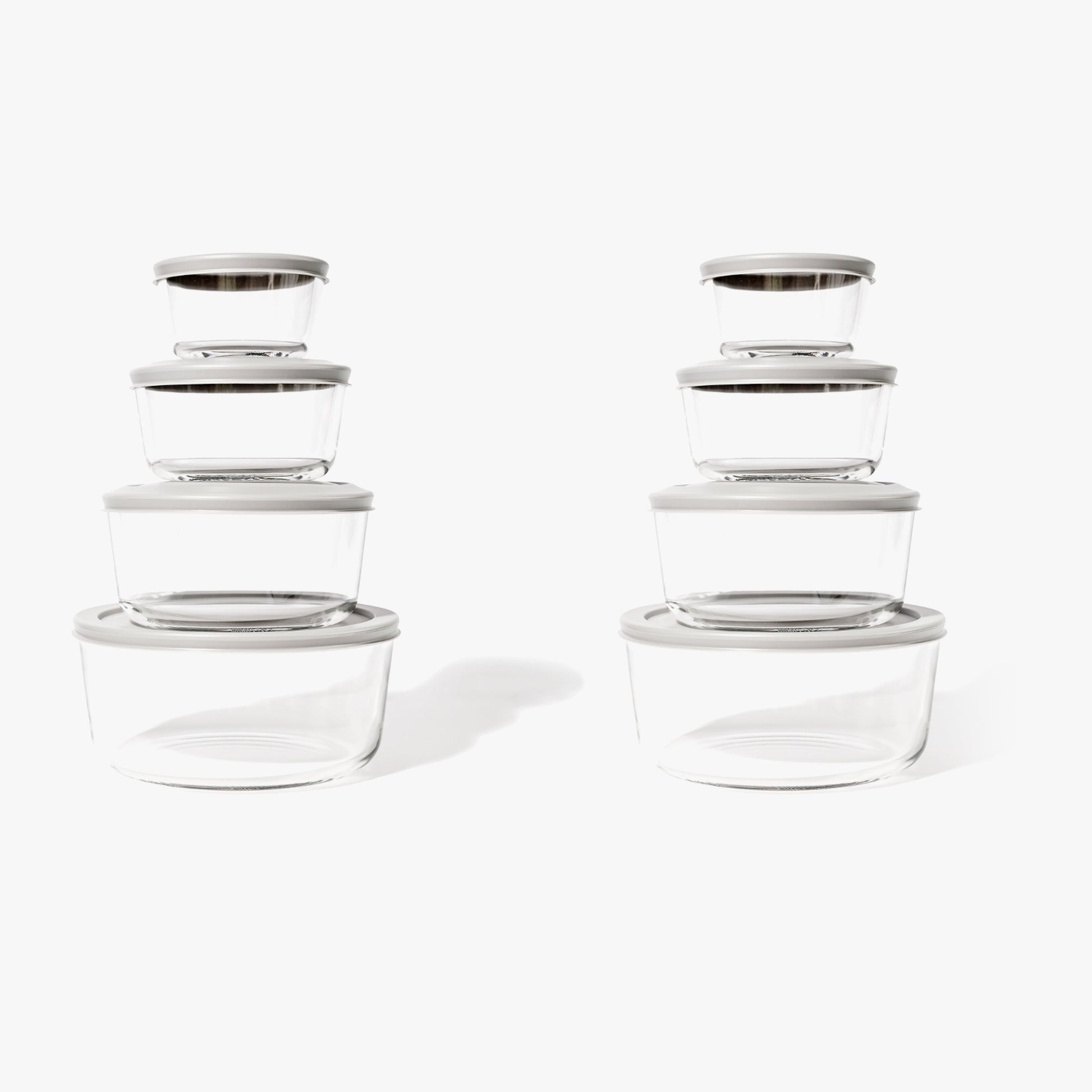 16 Piece Set (8 Containers + 8 Lids) Round Nesting Glass Storage Containers, White-0