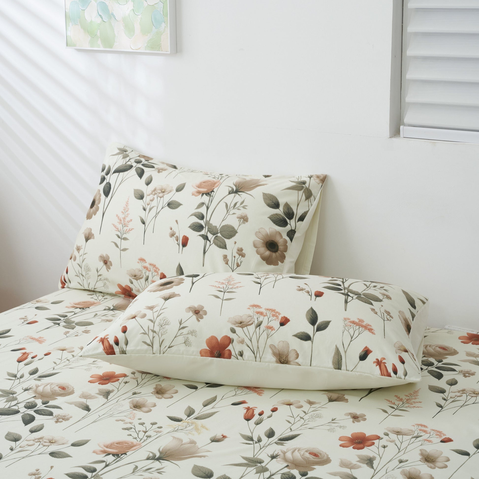 DaDalogy Enchanted Meadow Bed Sheet Set - Floral Harmony in Beige, Rose, and Soft Green, Premium Soft Microfiber, Machine Washable, Deep Pocket 14 - 15 Inches + Flat Sheet-4