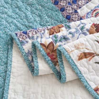 Tache Old World Garden Pastel Blue Yellow Red Hummingbirds Cotton Patchwork Quilt Set (JHW-936)-3