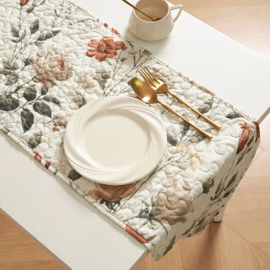 DaDalogy Enchanted Meadow Reversible Dinner Table Runner - Floral Elegance in Beige, Rose, and Soft Olive Green, Premium Soft Microfiber Quilted Table Runner-0