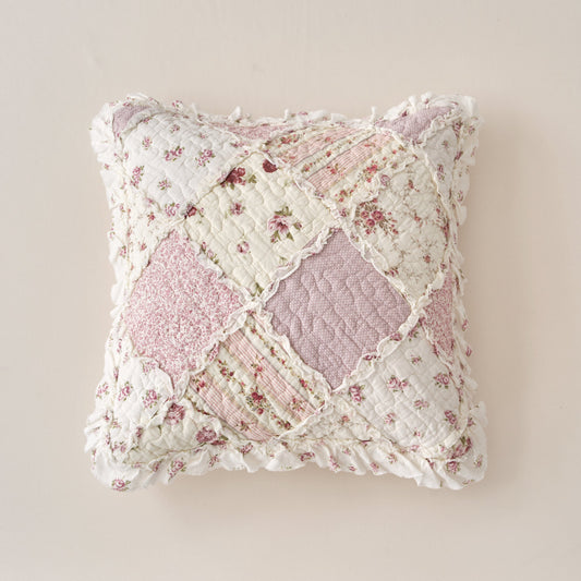DaDalogy Blush Cottage Rose Pillow Covers – Set of 2, 18x18 Quilted Patchwork Floral Shabby Chic-0