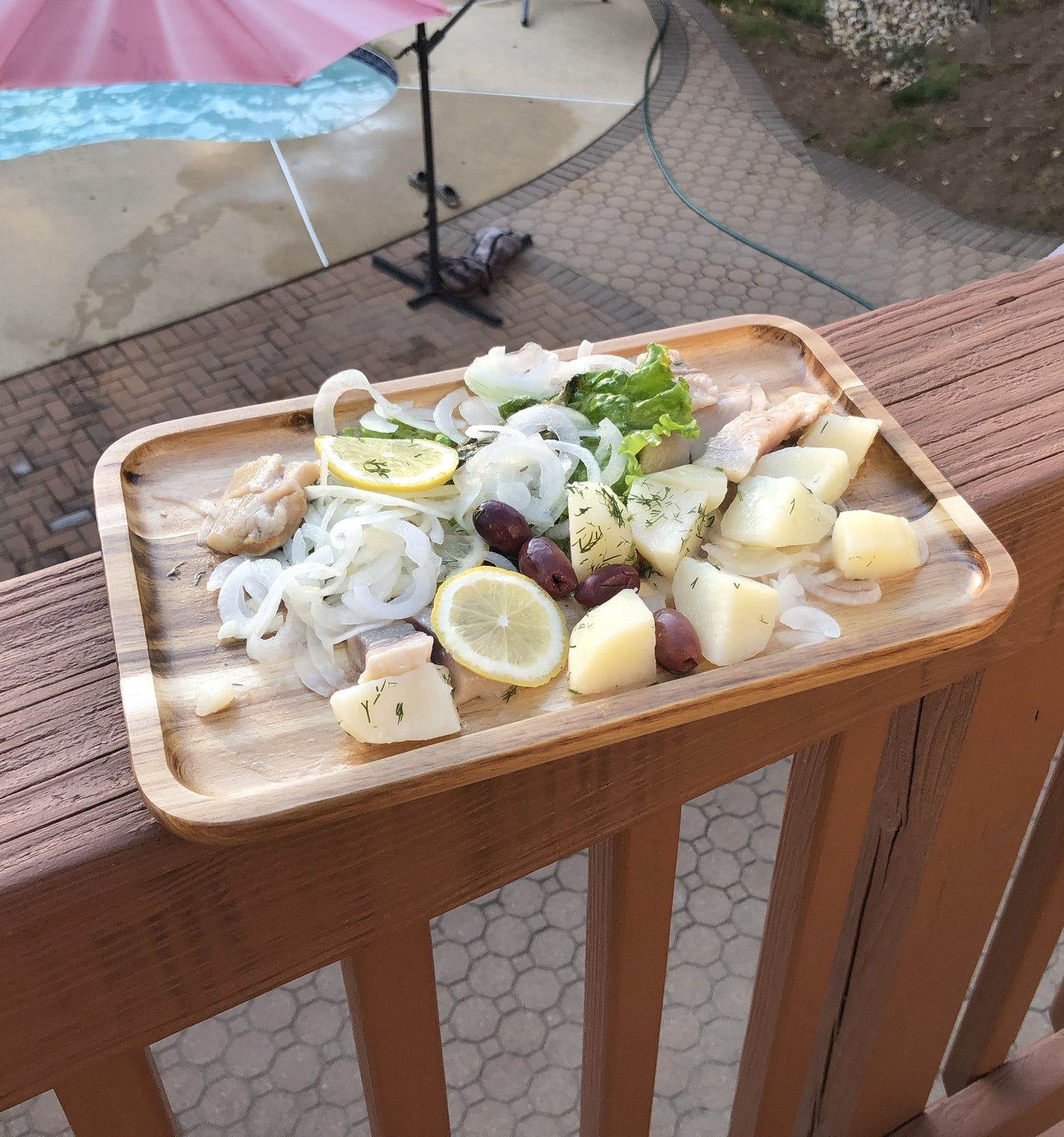 [ Set of 3 ] Zavis Green Acacia Wood Serving rectangle StackableTray / Dish 10" X 7" | Dishwasher Safe-1