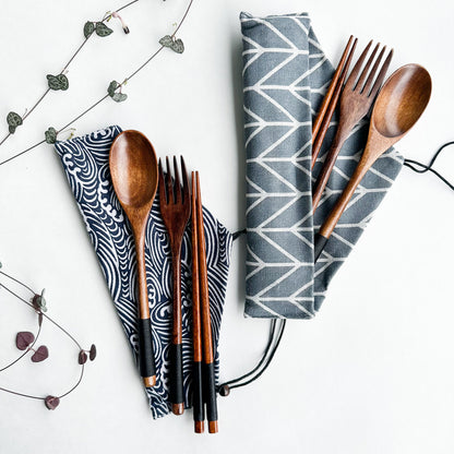 Reusable Handmade Natural Wood Cutlery Set - Plastic Free Biodegradable Japanese Style Utensil Set - Zero Waste Spoon |  Fork | Chopstick-0