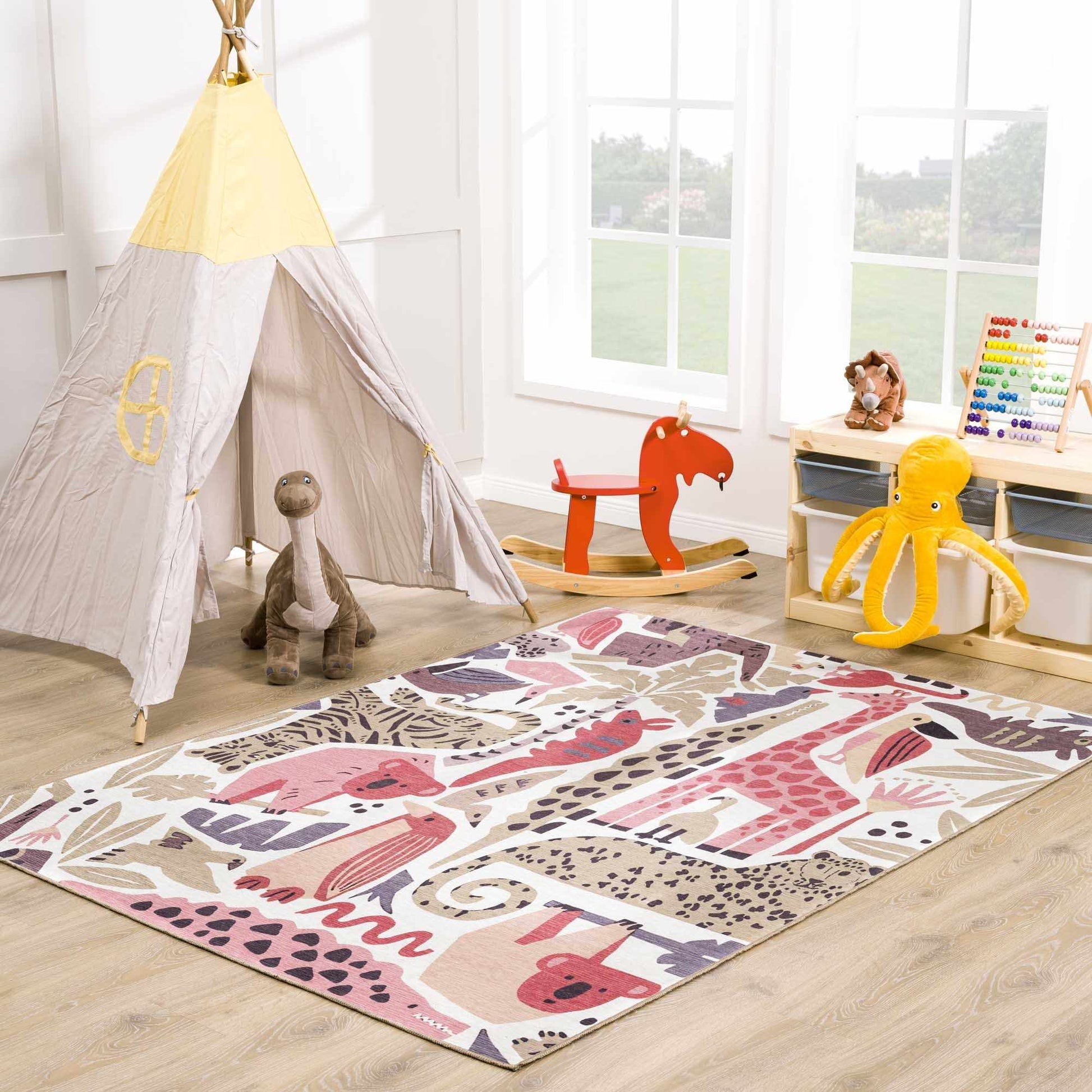 Natal Animal Print Washable Kids Rug - Clearance-1