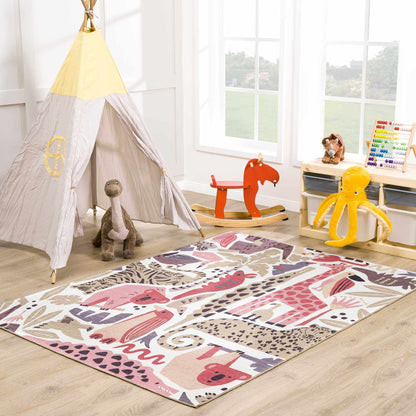 Natal Animal Print Washable Kids Rug - Clearance-1