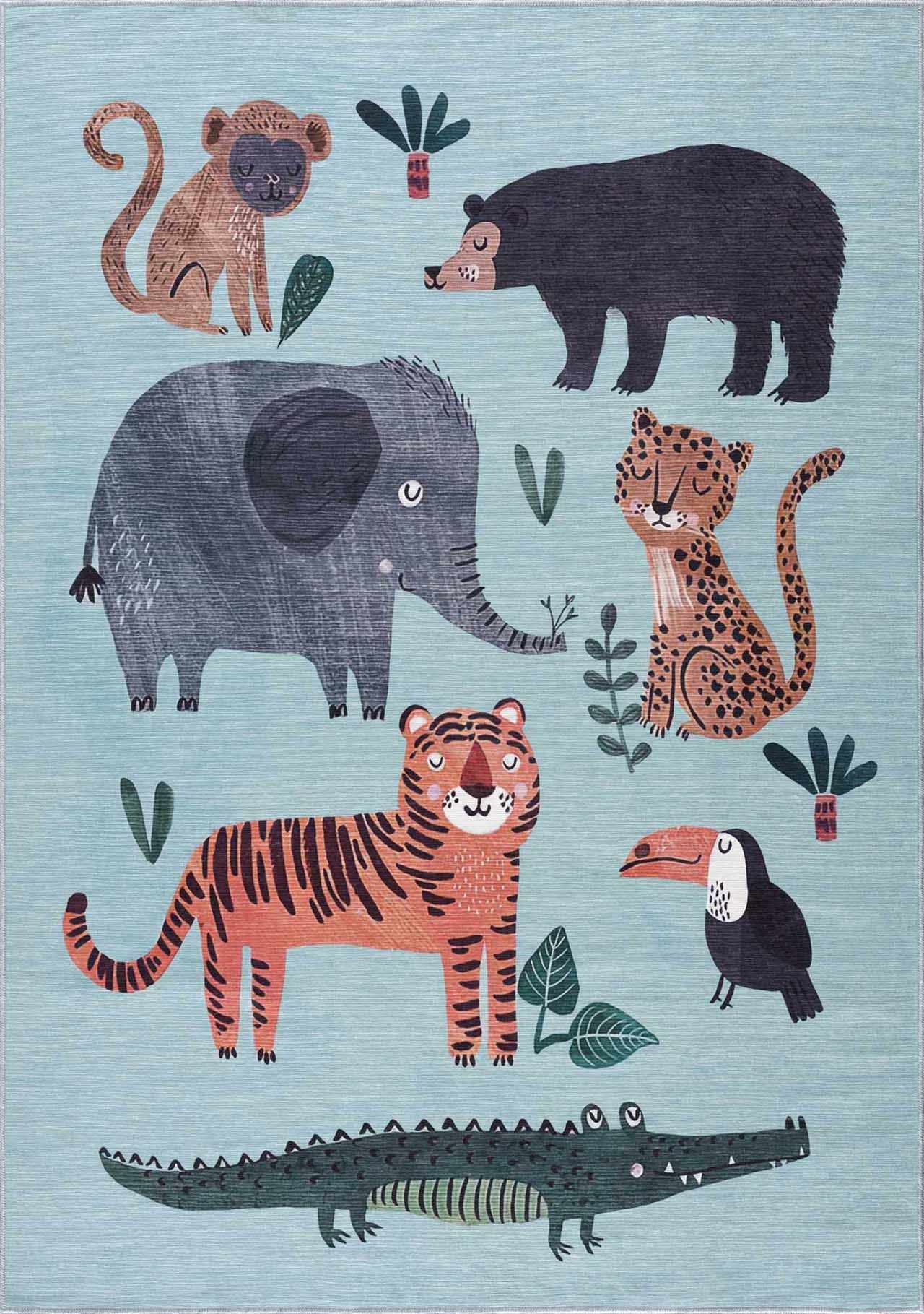 Petey Blue Animal Print Washable Kids Rug - Clearance-0