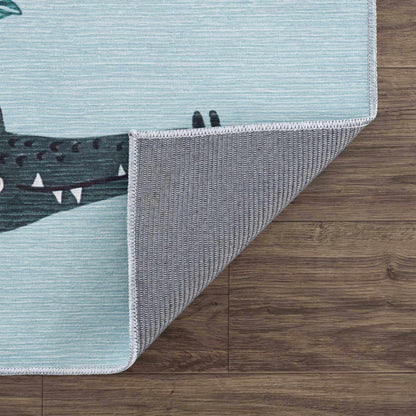Petey Blue Animal Print Washable Kids Rug - Clearance-2