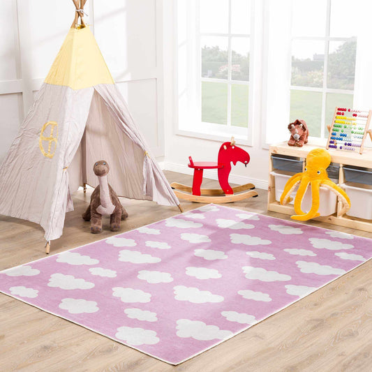 Nizar Pink Cloud Washable Kids Rug - Clearance-1