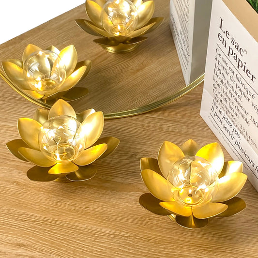 Set of 2-D6"xH3.34" Gold Lotus Table Lamps-0