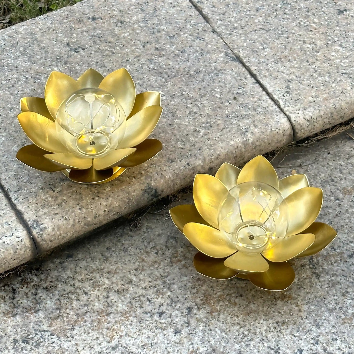 Set of 2-D6"xH3.34" Gold Lotus Table Lamps-1