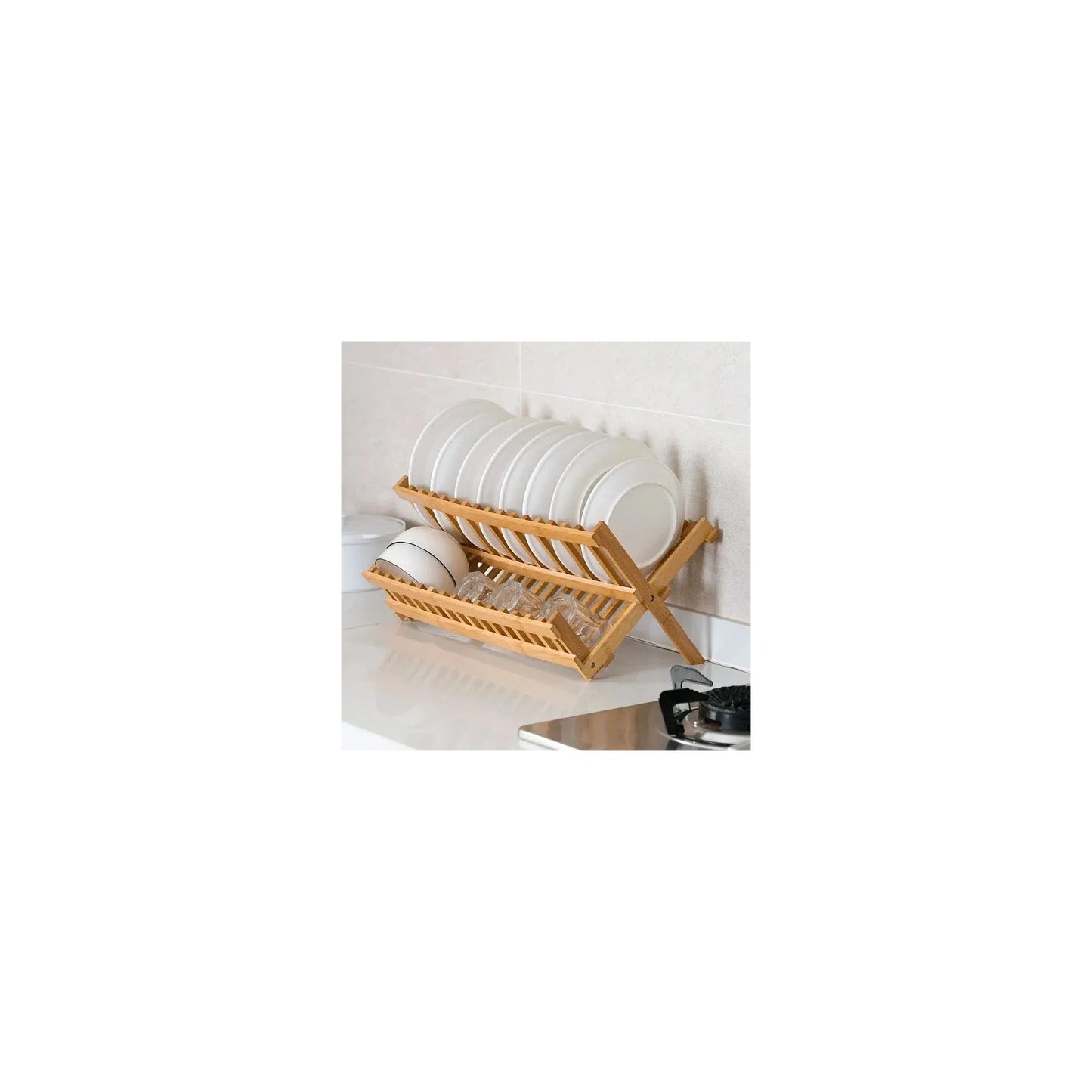 Bamboo Dish Drying Rack - 2-Tier Foldable Dish Rack for Kitchen Counter-3