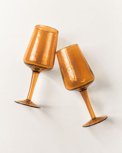 Pair of Handblown Hammered Wine Glasses-6